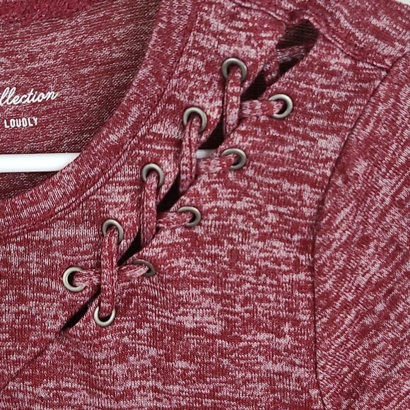 Hollister Must Have Collection Maroon Heather Lace Up Curved Hem Top Soft Tee SM - Picture 2 of 6